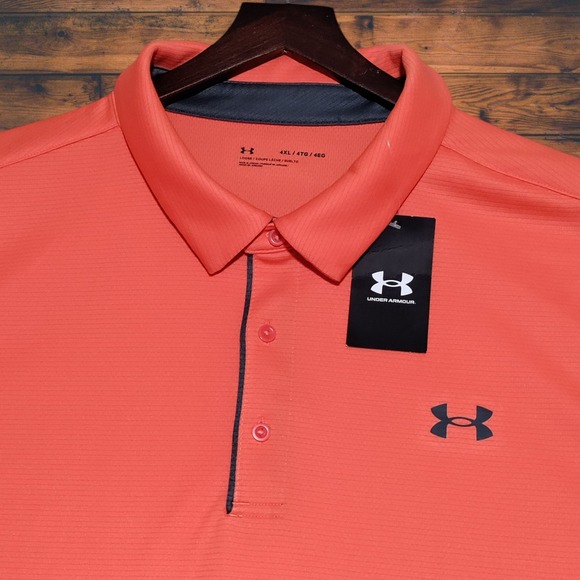 NEW Under Armour UA Tech Golf Polo Shirt Men's Size 4XL Orange Loose Fit Casual - Picture 1 of 14